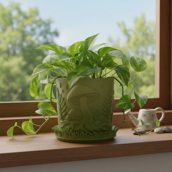 Custom 3D Printed Planter “Myco” – Mushroom Pot with Saucer, Choose Two Colors, Forest Decor · by Viviero3D