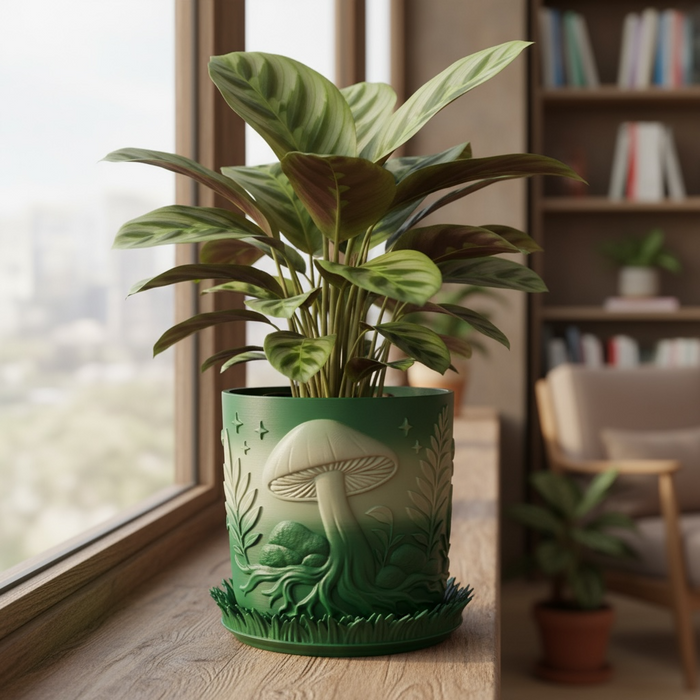 Custom 3D Printed Planter “Myco” – Mushroom Pot with Saucer, Choose Two Colors, Forest Decor · by Viviero3D