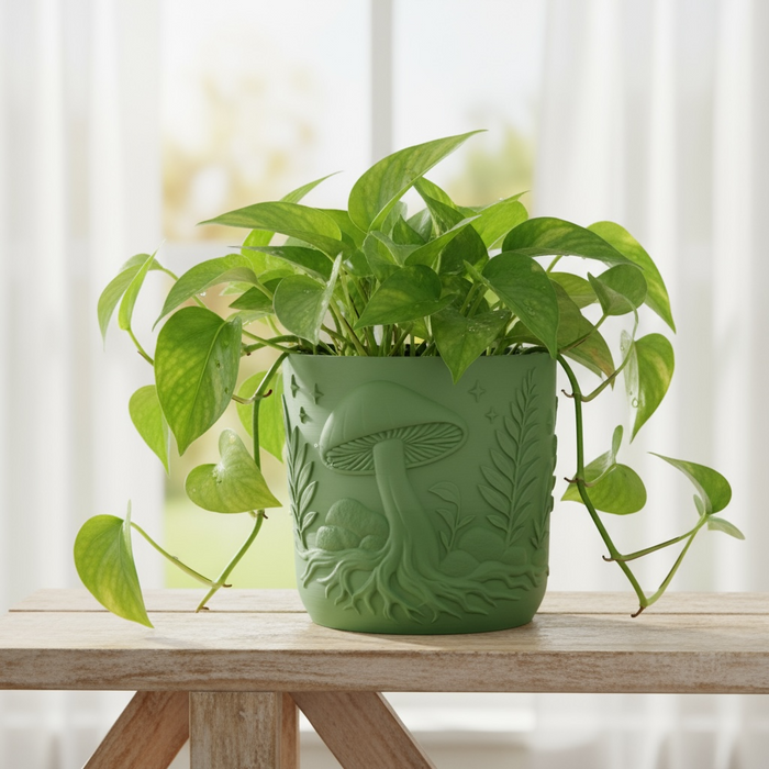 Custom 3D Printed Planter “Myco” – Mushroom Pot with Saucer, Choose Two Colors, Forest Decor · by Viviero3D