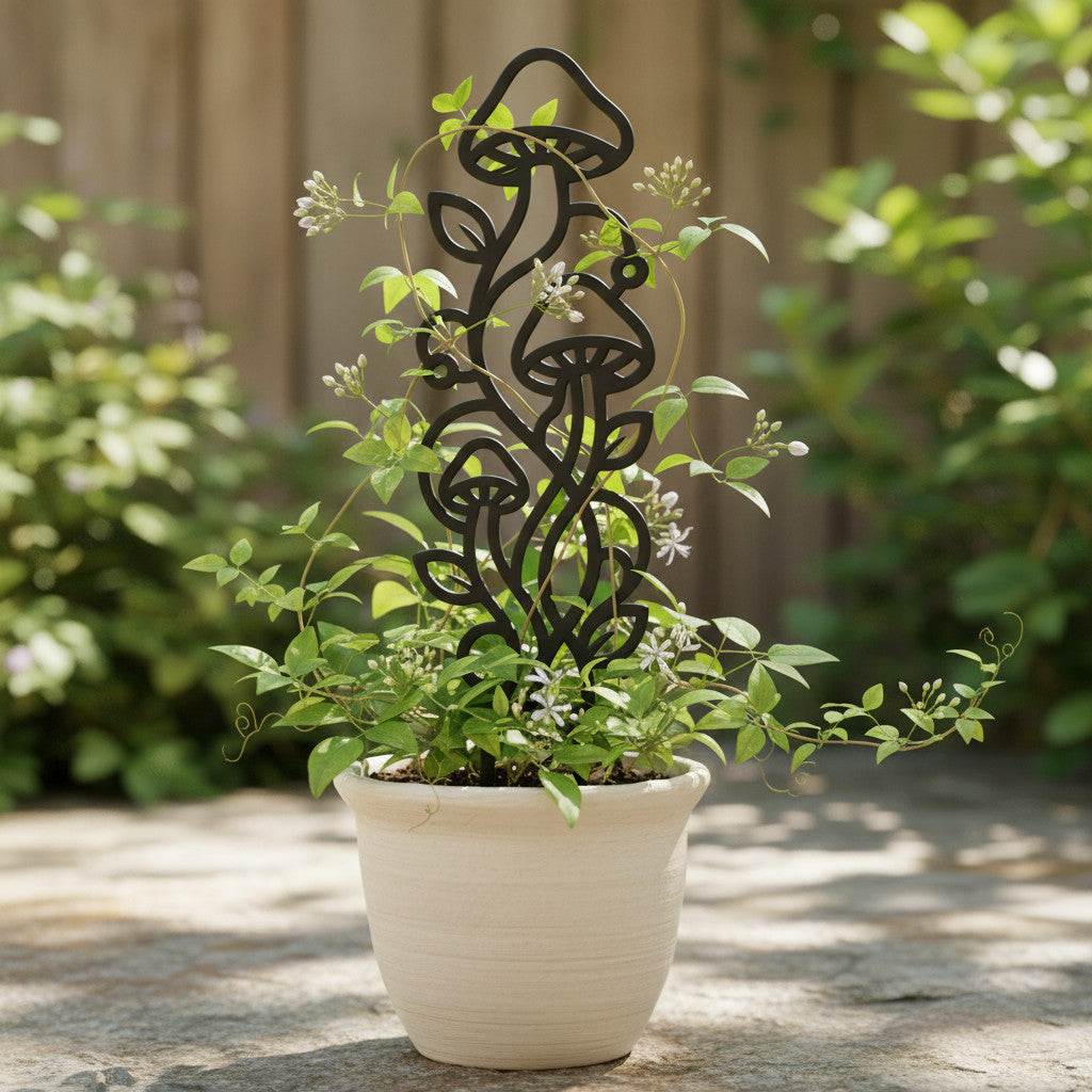 Mycora mushroom-themed plant trellis for indoor climbing plants, front view