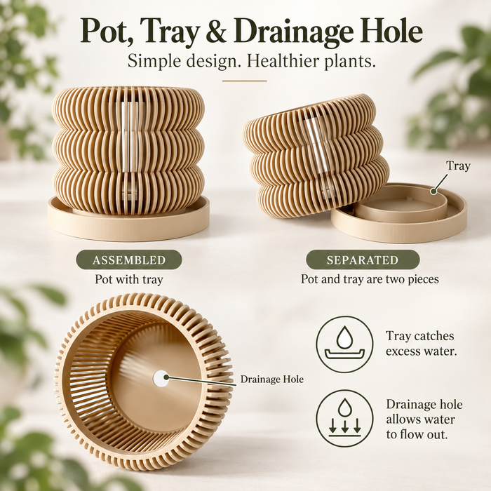 Ventilated Orchid Pot with Tiered Vertical Slats and Optional Tray | Kurga — product image 2