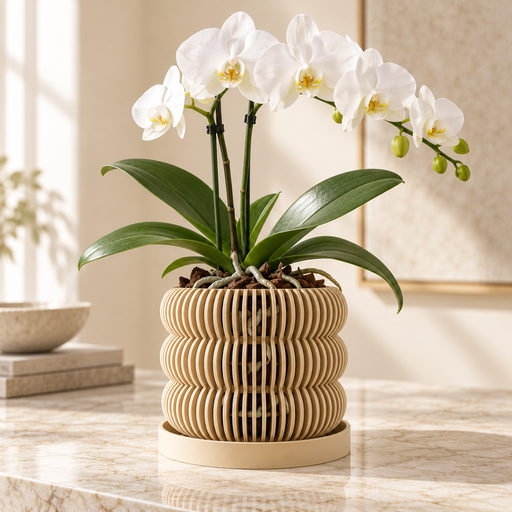 Ventilated Orchid Pot with Tiered Vertical Slats and Optional Tray | Kurga — product image 1