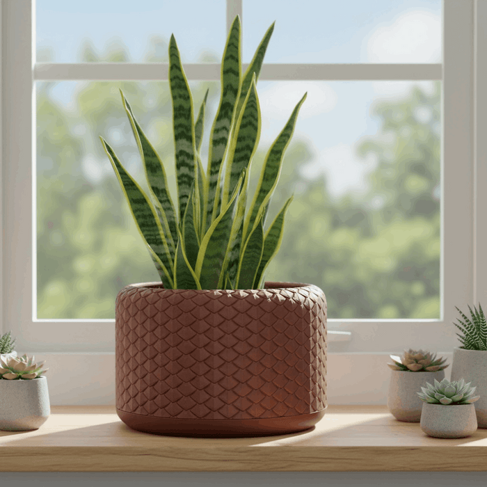 Planter «Pelta” by Viviero3D – Modern 3D Printed Planter, Sculptural Scaly Plant Pot, Textured Design