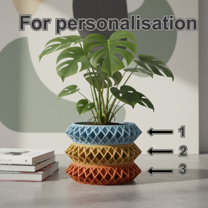 Architectural 3D printed planter, geometric lattice pot, multicolor or single tone  – “Tomo”