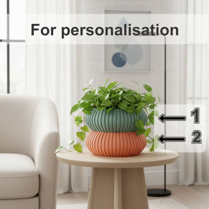 Planter Pot "Mi3D Printed Planter “Milo” | Ribbed Double-Form Plant Pot | Multicolor Contemporary Planter | Organic Curved Home Decorlo" eco-friendly, drainage |  color & size options