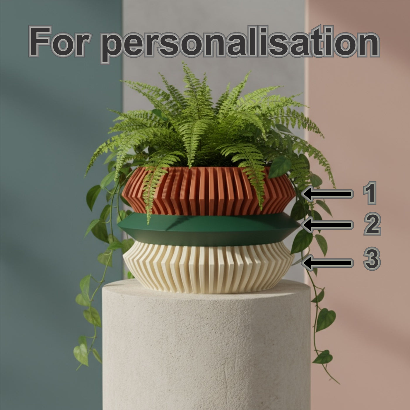 Uldol ribbed indoor planter, product view 6