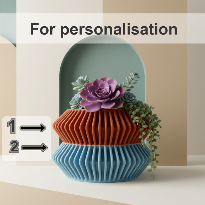 Modern 3D Printed Planter “Rodel” – Sculptural Ribbed Design, Two-Tone or Solid Color Pot