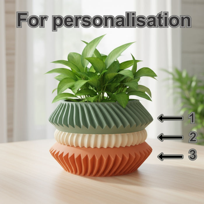 Geometric ribbed 3D printed planter, architectural plant pot, multicolor sculptural design – “Jako”