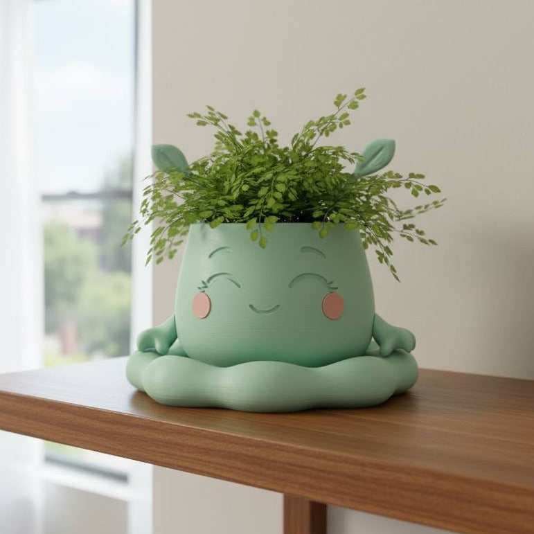 Pika a playful character form with removable leaf accents indoor planter, front view