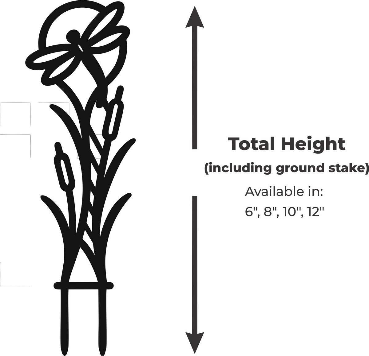 Libella dragonfly plant trellis size guide showing 6, 8, 10, and 12 inch height options