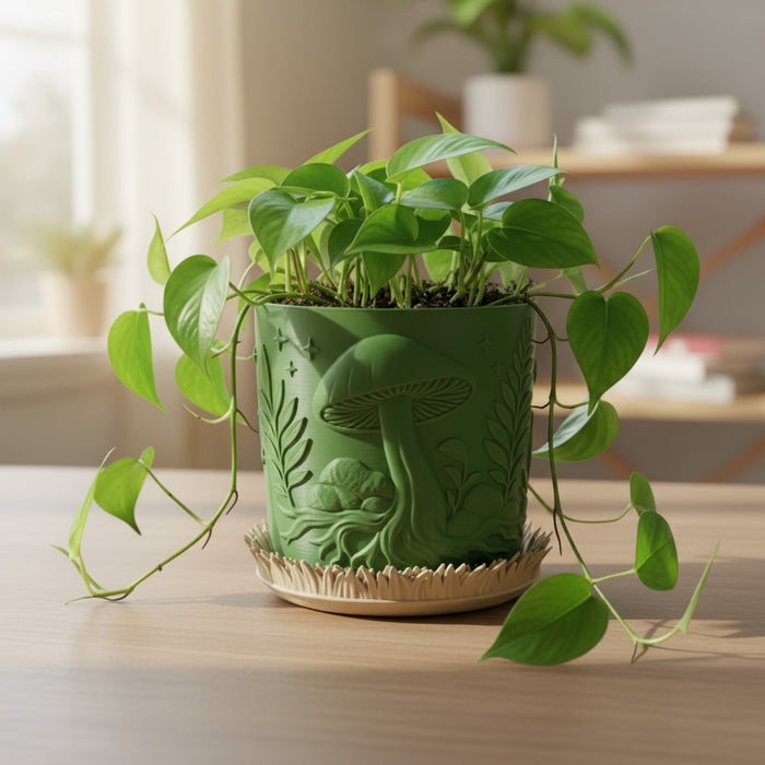 Custom 3D Printed Planter “Myco” – Mushroom Pot with Saucer, Choose Two Colors, Forest Decor · by Viviero3D