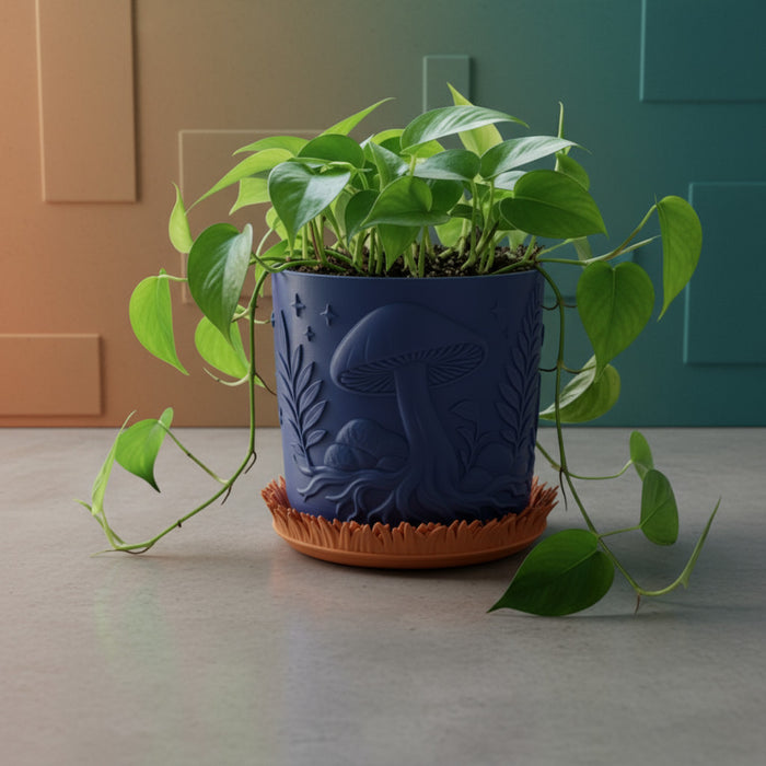 Custom 3D Printed Planter “Myco” – Mushroom Pot with Saucer, Choose Two Colors, Forest Decor · by Viviero3D