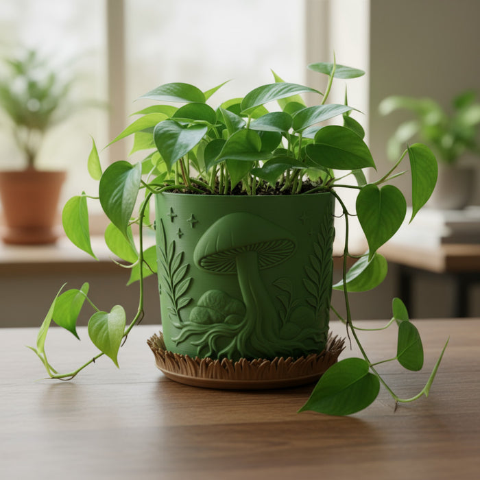 Custom 3D Printed Planter “Myco” – Mushroom Pot with Saucer, Choose Two Colors, Forest Decor · by Viviero3D