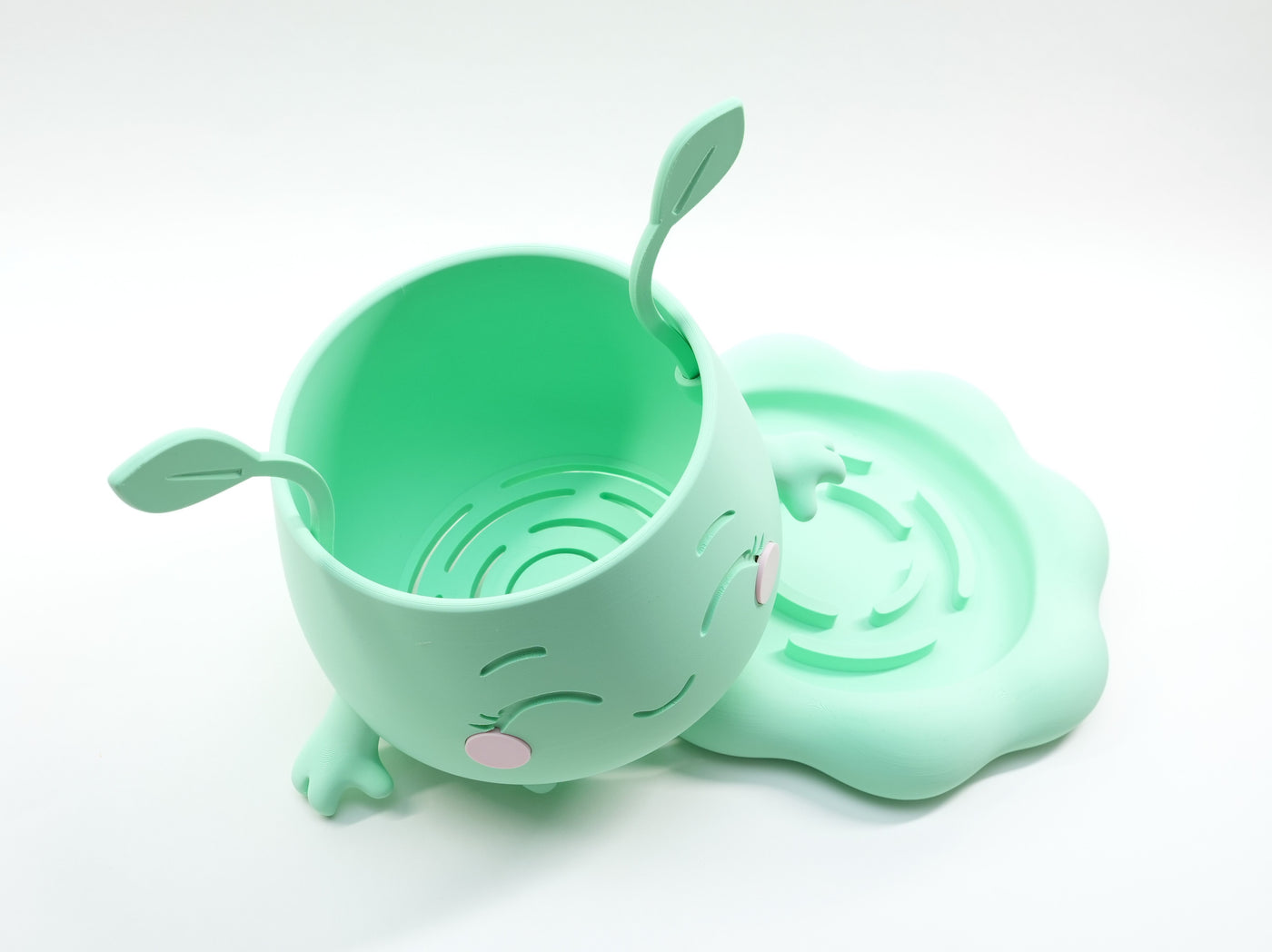 Pika a playful character form with removable leaf accents indoor planter, drainage tray view