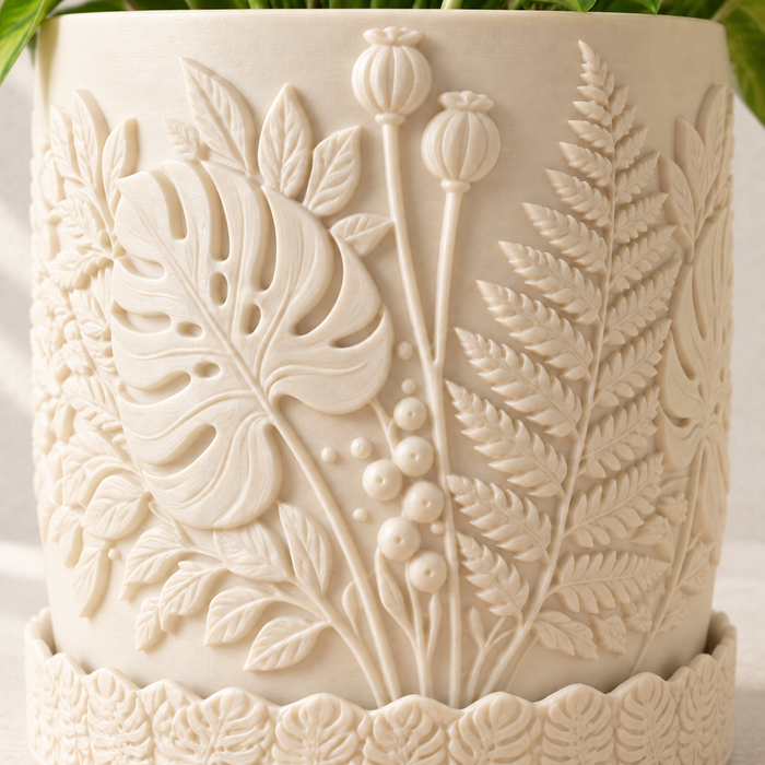 Botanical Relief Planter with Drainage Option | Canopy