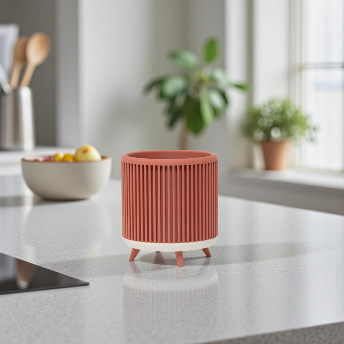 Planter pot “Quadra”– Ribbed 3D-Printed Planter with Legs, Drainage Hole or No Hole, Modern Plant Pot, Unique Planter, Housewarming Gift