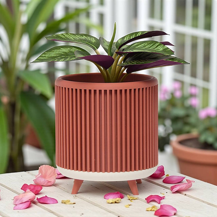 Planter pot “Quadra”– Ribbed 3D-Printed Planter with Legs, Drainage Hole or No Hole, Modern Plant Pot, Unique Planter, Housewarming Gift