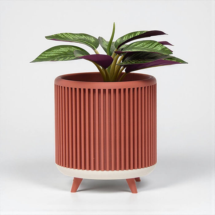 Planter pot “Quadra”– Ribbed 3D-Printed Planter with Legs, Drainage Hole or No Hole, Modern Plant Pot, Unique Planter, Housewarming Gift