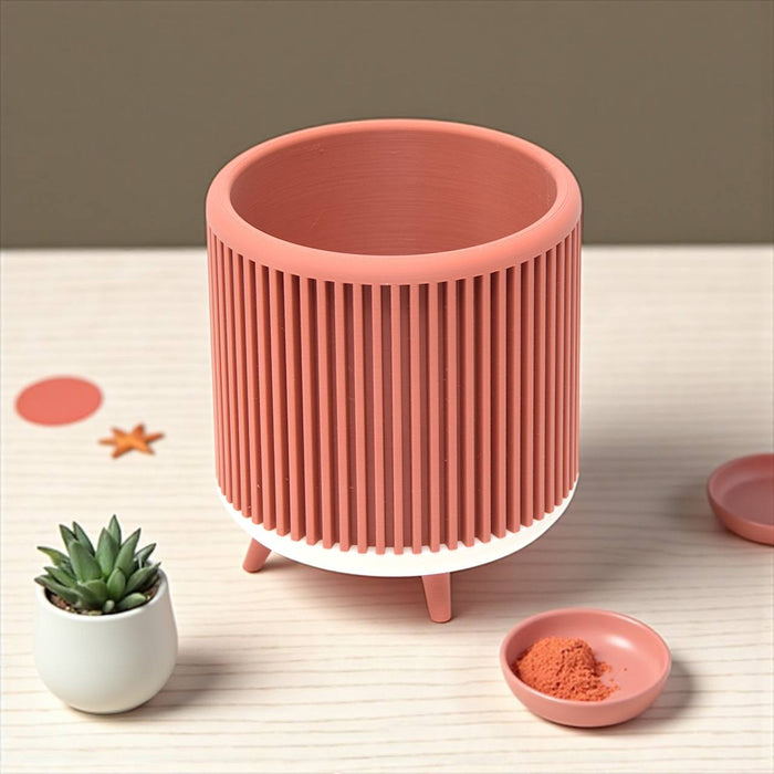 Planter pot “Quadra”– Ribbed 3D-Printed Planter with Legs, Drainage Hole or No Hole, Modern Plant Pot, Unique Planter, Housewarming Gift