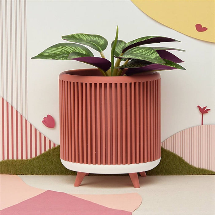 Planter pot “Quadra”– Ribbed 3D-Printed Planter with Legs, Drainage Hole or No Hole, Modern Plant Pot, Unique Planter, Housewarming Gift