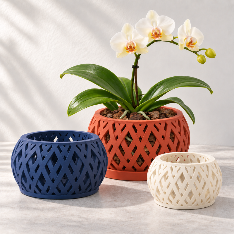 Orchid Pot — Wide Geometric Lattice | Tavero