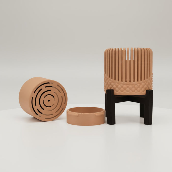 3D Printed Modular "Riona" Planter with Drainage, Insert & Stand | Customizable  with Screw Base