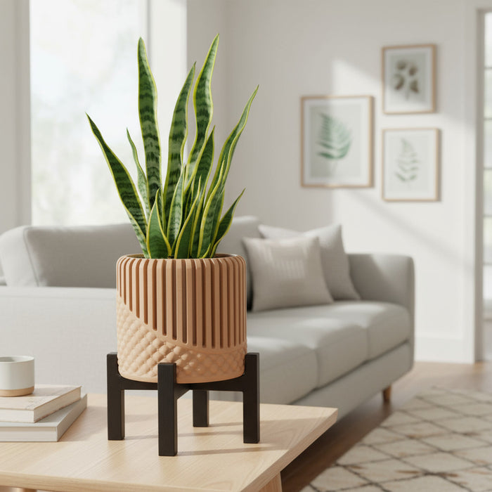 3D Printed Modular "Riona" Planter with Drainage, Insert & Stand | Customizable  with Screw Base