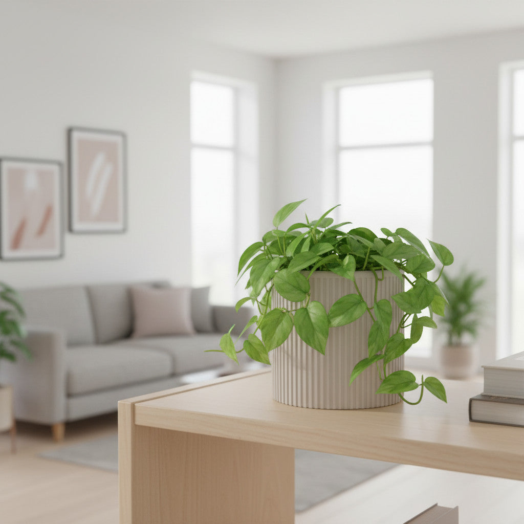 Sano even vertical ribs and a clean cylindrical silhouette indoor planter, base detail