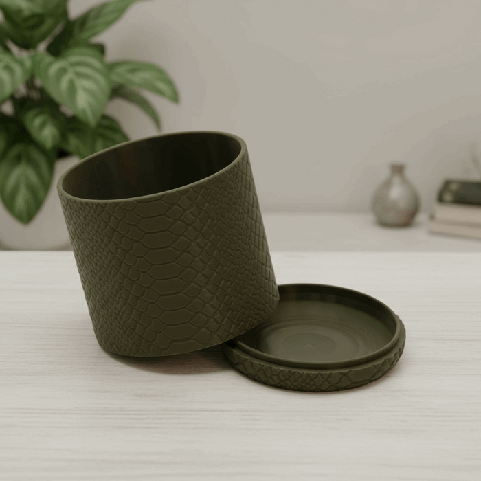 3D Printed Snake Texture Planter Pot “Serpen”  with Saucer | Textured Plant Pot · by Viviero3D