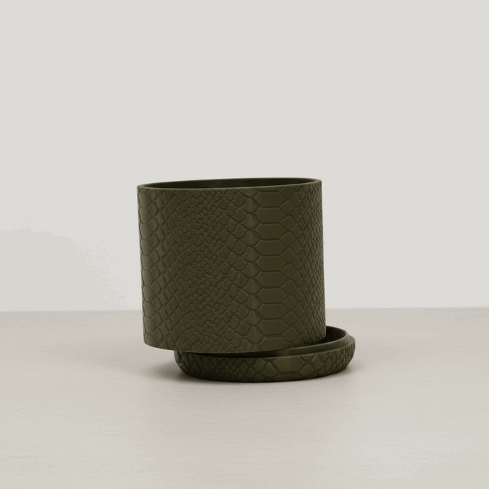 3D Printed Snake Texture Planter Pot “Serpen”  with Saucer | Textured Plant Pot · by Viviero3D