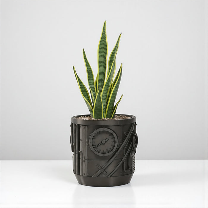 Steamcore Planter – Industrial Steampunk 3D Printed Plant Pot with Drainage Option