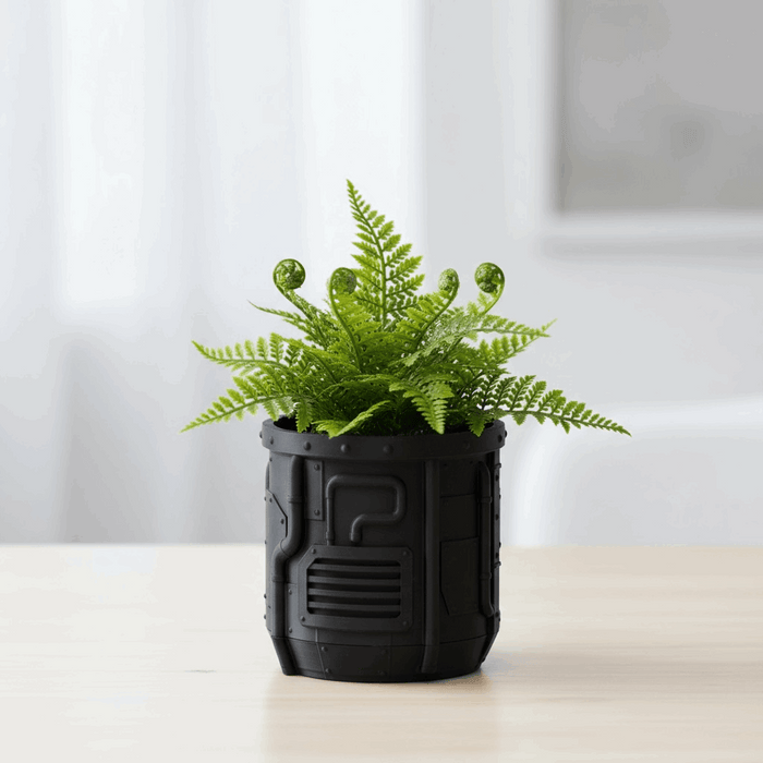 Industrial Sci-Fi 3D Printed Planter Pot  "Nexum" with Drainage + Saucer · by Viviero3D