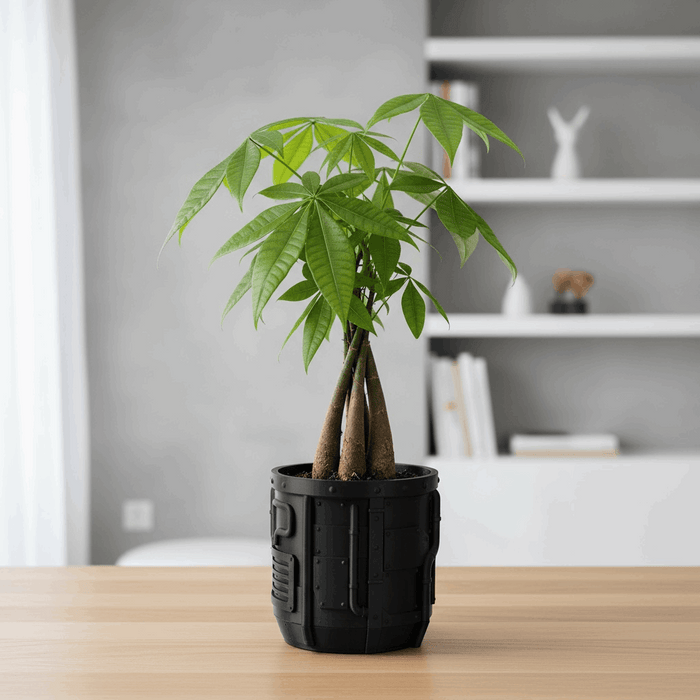 Industrial Sci-Fi 3D Printed Planter Pot  "Nexum" with Drainage + Saucer · by Viviero3D