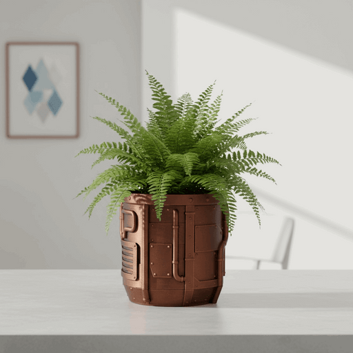 Industrial Sci-Fi 3D Printed Planter Pot  "Nexum" with Drainage + Saucer · by Viviero3D