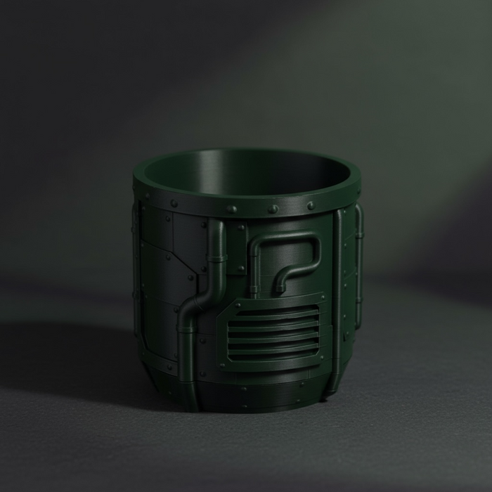 Tech Forge – Industrial Sci-Fi 3D Printed Planter Pot with Drainage + Saucer | Modern Planter for Succulents, Flowers | Unique Gift