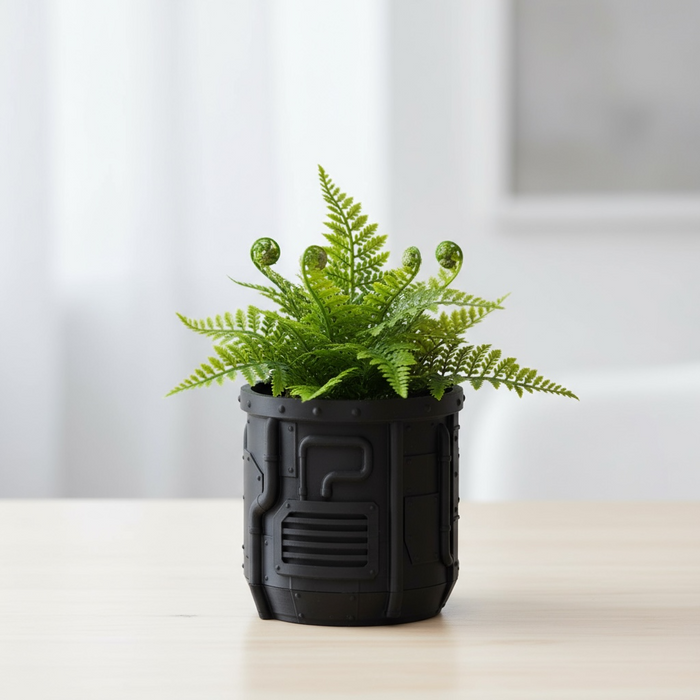 Tech Forge – Industrial Sci-Fi 3D Printed Planter Pot with Drainage + Saucer | Modern Planter for Succulents, Flowers | Unique Gift