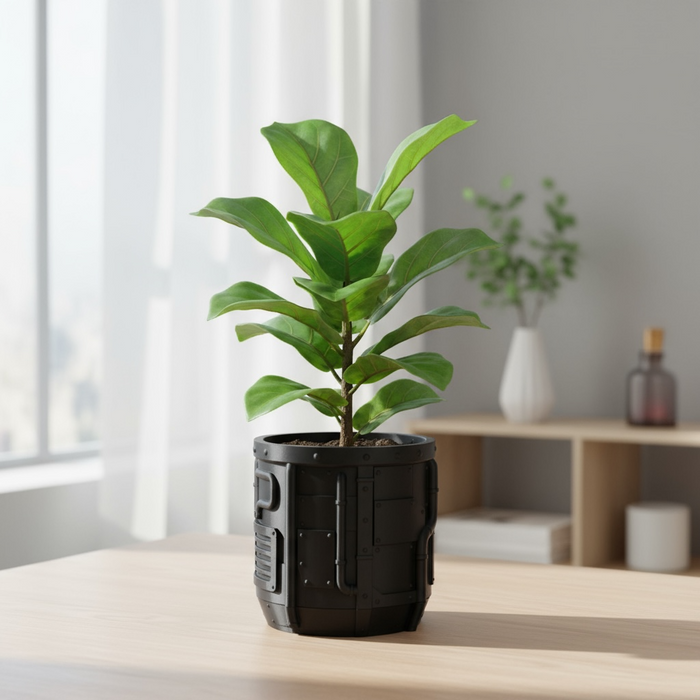 Tech Forge – Industrial Sci-Fi 3D Printed Planter Pot with Drainage + Saucer | Modern Planter for Succulents, Flowers | Unique Gift