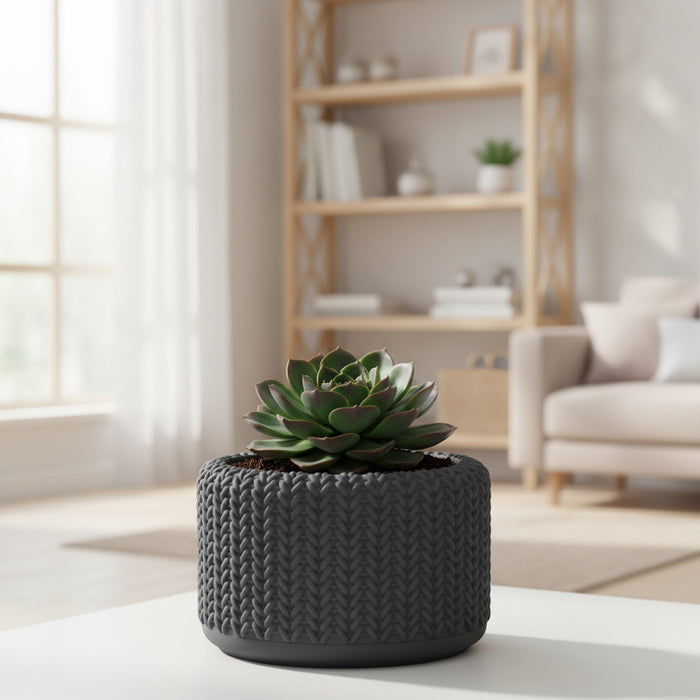 3D Printed Knit Texture Pot "Tressa" Planter with Drainage| Woven Pattern Pot · by Viviero3D