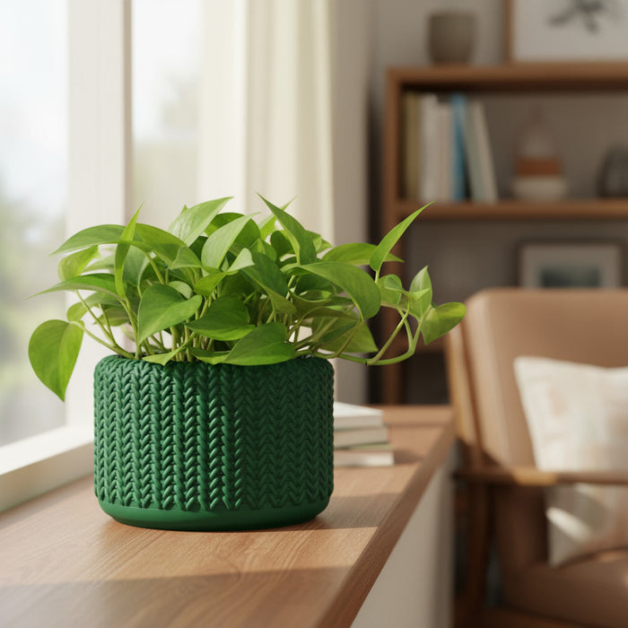 3D Printed Knit Texture Pot "Tressa" Planter with Drainage| Woven Pattern Pot · by Viviero3D