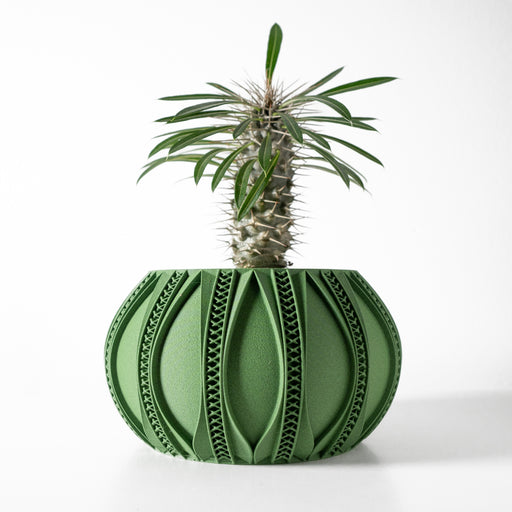 Segmented 3D printed planter with deep vertical grooves and symmetrical bulbous form, modern flower pot