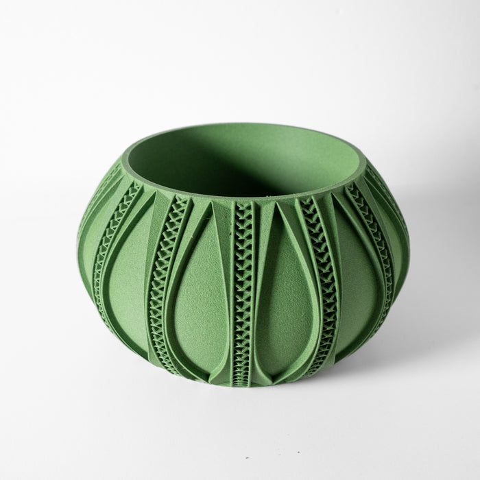 Top view of ribbed planter pot highlighting drainage hole and planting area, 3D printed design