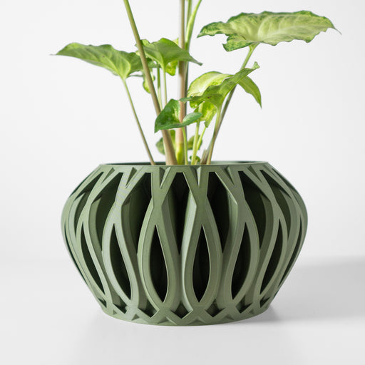 Openwork 3D printed planter pot with arched cutouts and rounded form, modern decorative flower pot