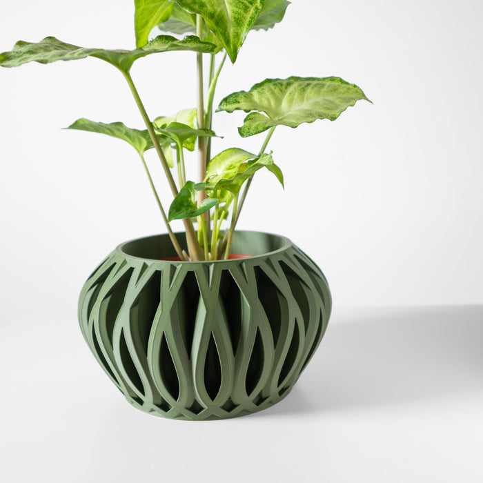 Geometric plant pot with artistic open structure and flowing lines, perfect for succulent or orchid