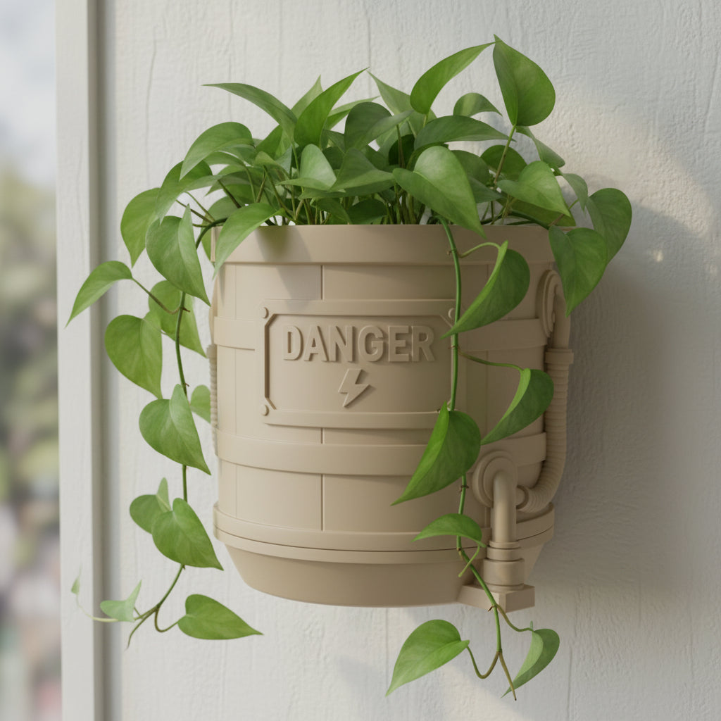 Hazard 3D printed wall planter shown without a plant