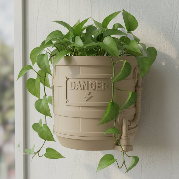 Custom Text/Color Wall Planter Pot – Industrial 3D Printed Personalized Plant Pot "Hazard"