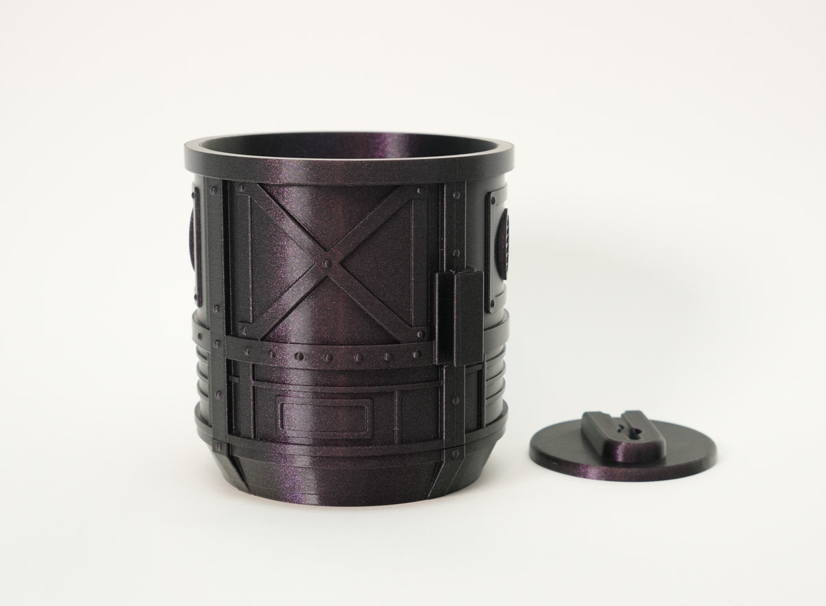 Mech Pod 3D printed wall planter in Galaxy Fuchsia with raised panel details and mounting plate