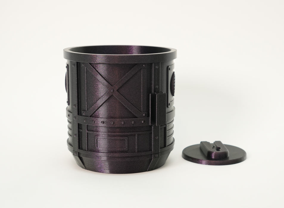 Mech Pod 3D printed wall planter in Galaxy Fuchsia with raised panel details and mounting plate