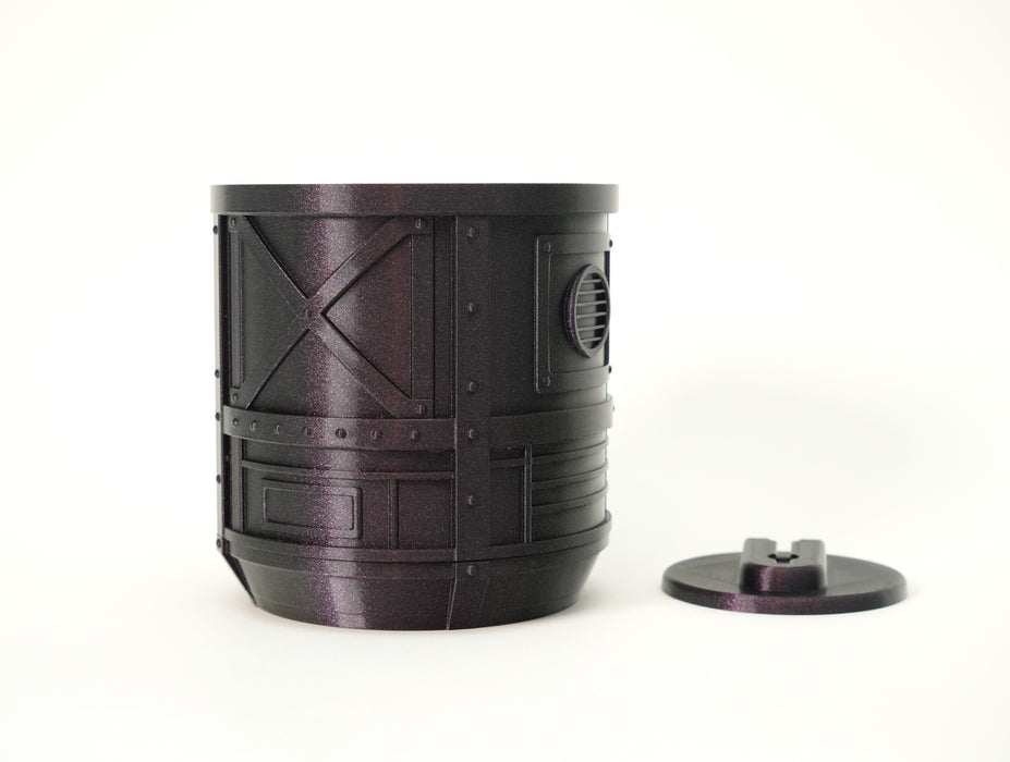 Mech Pod wall planter in Galaxy Fuchsia with industrial panel details and round wall mount