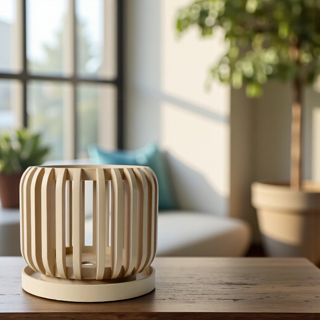 Alden tall vertical slats ventilated orchid pot, indoor display view