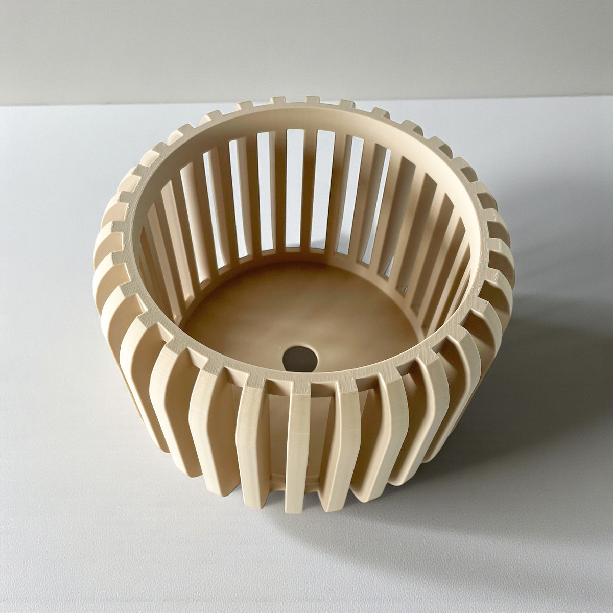 Alden tall vertical slats ventilated orchid pot, side view